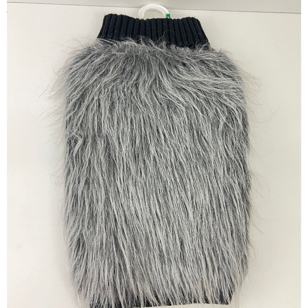 Fabdog ‎ Pet Apparel Faux Fur Sweater Vest For Dogs Black & Gray Size L